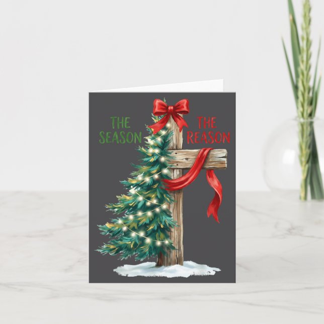 Tarjeta Christmas Tree The Season Jesus Cross The Reason X (Anverso)
