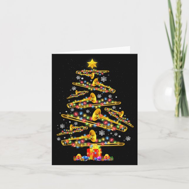 Tarjeta Christmas Trombone Player Xmas Tree Jazz Music Lov (Anverso)