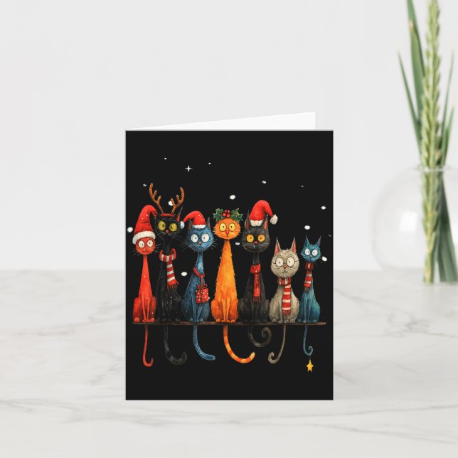 Tarjeta Christmas Whimsical Mid-century Modern Look Cats 5 (Anverso)