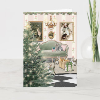 Tarjeta Christmas with Cats and Bunnies Greeting Card