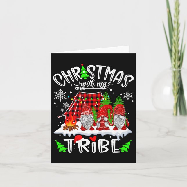 Tarjeta Christmas With My Tribe Red Plaid Cute Gnomes Fami (Anverso)