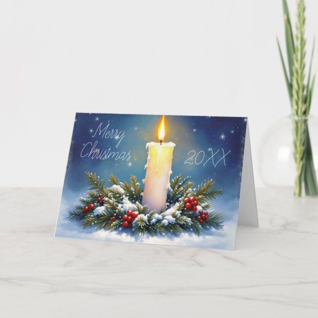 Tarjeta Christmas Wreath and Burning Candle Painting (Anverso)