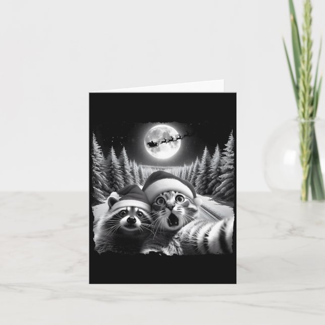 Tarjeta Christmas Xmas Holiday Funny Cat Taking Selfie Rac (Anverso)