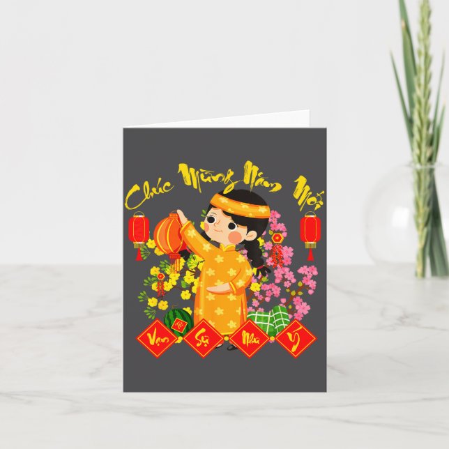 Tarjeta Chuc Mung Nam Moi Vietnamese Lunar New Year Ao Dai (Anverso)