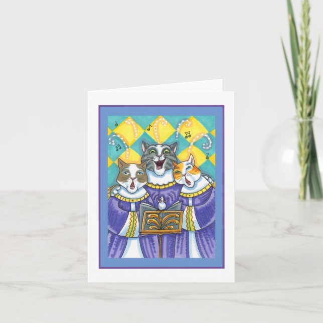 Tarjeta CHURCH CHOIR CATS & MOUSE CANTANDO XMAS CAROL Blan (Anverso)