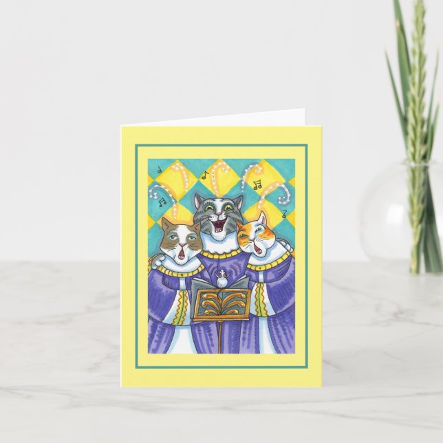Tarjeta CHURCH CHOIR CATS & MOUSE CANTANDO XMAS CAROL Blan (Anverso)
