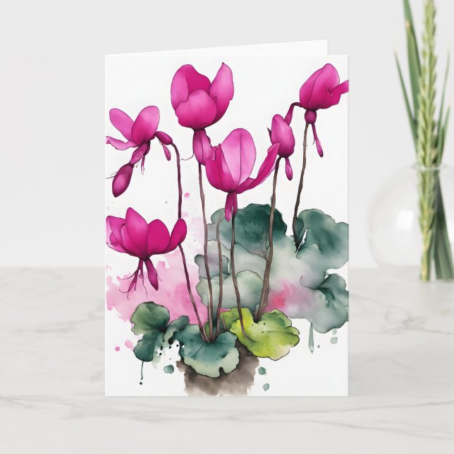 Tarjeta Ciclamen - Flores de acuarela (Anverso)