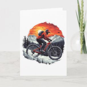 Tarjeta Ciclismo de Montaña Senderos Bosque Nieve Puesta S
