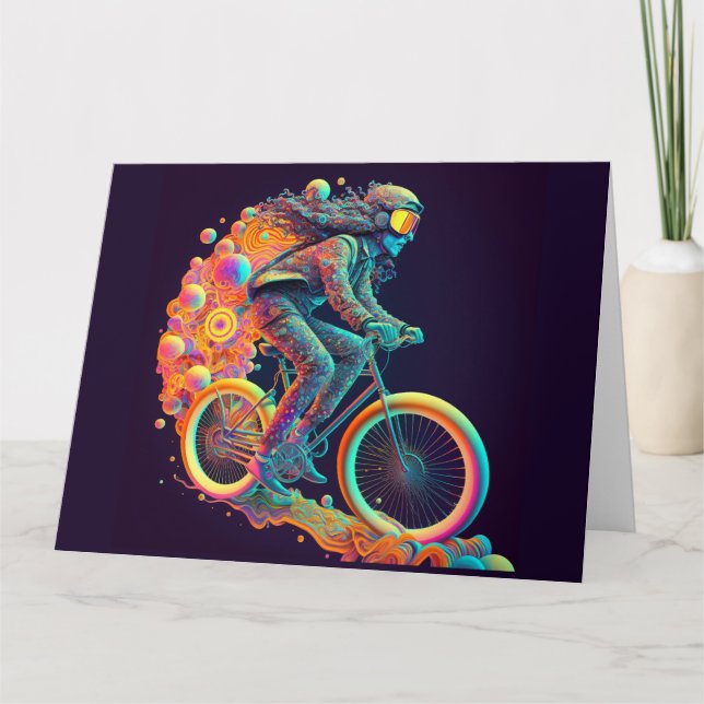 Tarjeta Ciclista psicodélico, ciclismo. (Anverso)