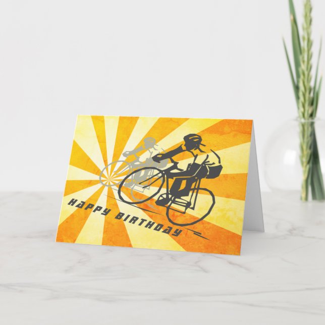 Tarjeta Ciclistas viales con retro Sunburst en bicicleta C (Anverso)