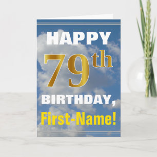 Tarjeta Cielo audaz y nublado, falso dorado cumpleaños 79 