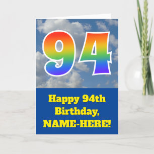 Tarjeta Cielo azul nublado, patrón de arcoíris Cumpleaños 