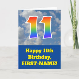 Tarjeta Cielo azul turbio, patrón arcoiris "11" Cumpleaños