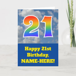 Tarjeta Cielo azul turbio, patrón arcoiris "21" Cumpleaños