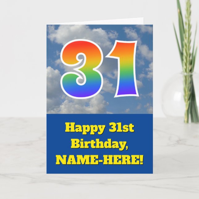 Tarjeta Cielo azul turbio, patrón arcoiris "31" Cumpleaños (Anverso)
