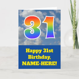 Tarjeta Cielo azul turbio, patrón arcoiris "31" Cumpleaños