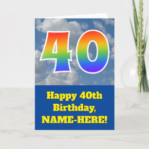 Tarjeta Cielo azul turbio, patrón arcoiris "40" Cumpleaños