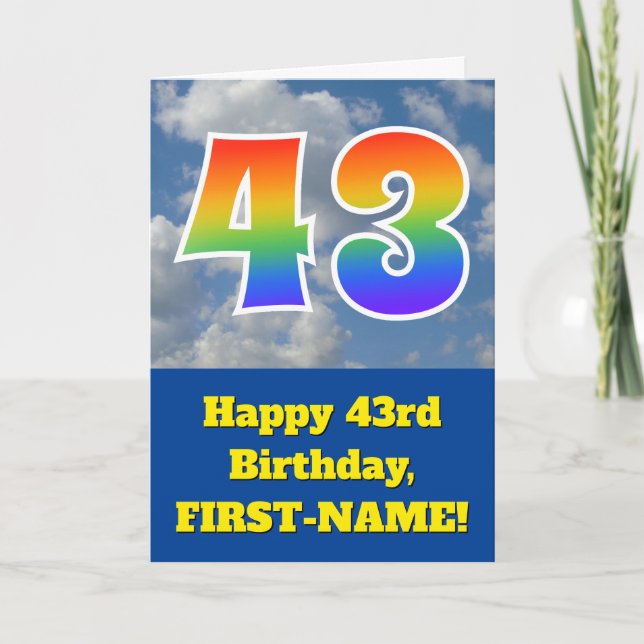 Tarjeta Cielo azul turbio, patrón arcoiris "43" Cumpleaños (Anverso)