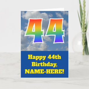 Tarjeta Cielo azul turbio, patrón arcoiris "44" Cumpleaños