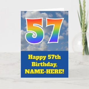 Tarjeta Cielo azul turbio, patrón arcoiris "57" Cumpleaños