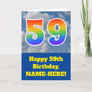Tarjeta Cielo azul turbio, patrón arcoiris "59" Cumpleaños