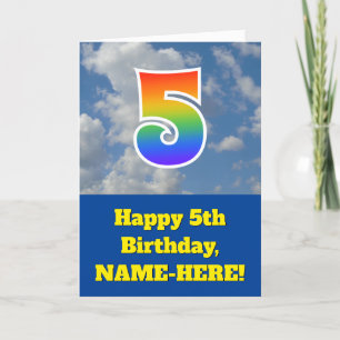 Tarjeta Cielo azul turbio, patrón arcoiris "5" Cumpleaños