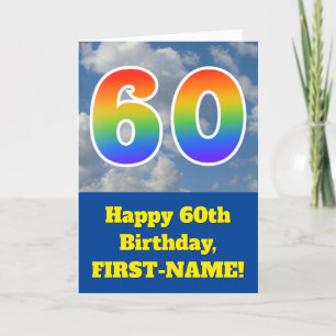 Tarjeta Cielo azul turbio, patrón arcoiris "60" Cumpleaños