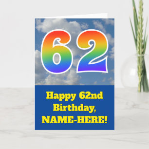 Tarjeta Cielo azul turbio, patrón arcoiris "62" Cumpleaños
