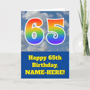 Tarjeta Cielo azul turbio, patrón arcoiris "65" Cumpleaños