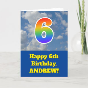Tarjeta Cielo azul turbio, patrón arcoiris "6" cumpleaños