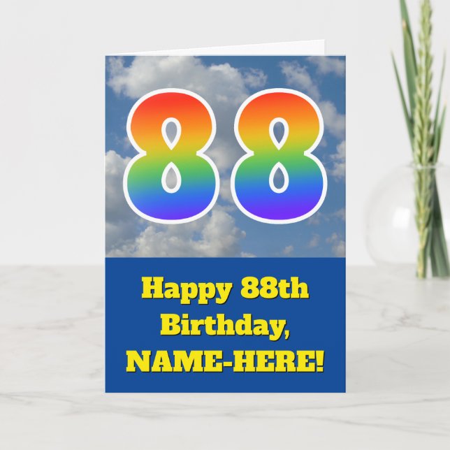 Tarjeta Cielo azul turbio, patrón arcoiris "88" Cumpleaños (Anverso)
