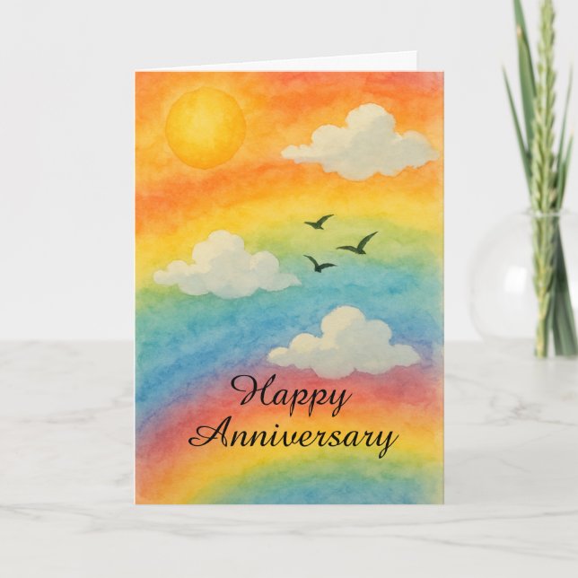 Tarjeta Cielo de Arcoíris Aniversario – Celebración de Amo (Anverso)