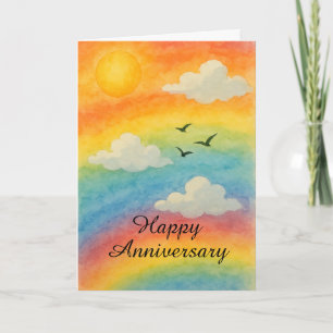 Tarjeta Cielo de Arcoíris Aniversario – Celebración de Amo