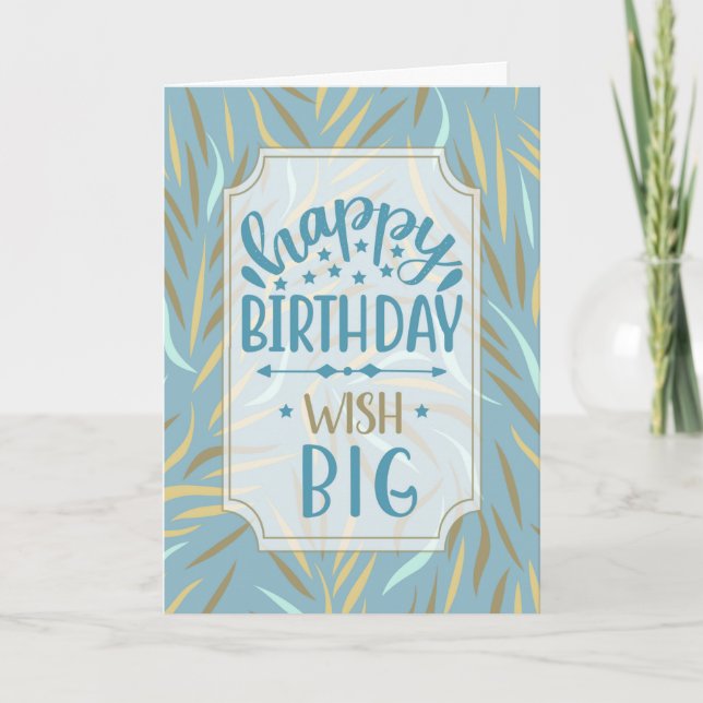 Tarjeta Cielo de cumpleaños Azul Botánico con tonos marron (Anverso)