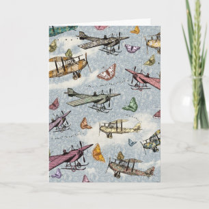 Tarjeta Cielo del vintage - aviones y mariposas