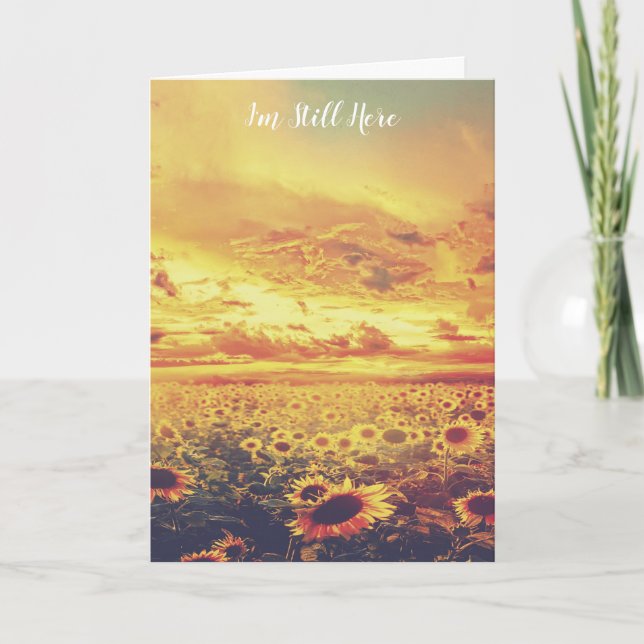 Tarjeta Cielo dorado, girasoles y compasión por el poema (Anverso)