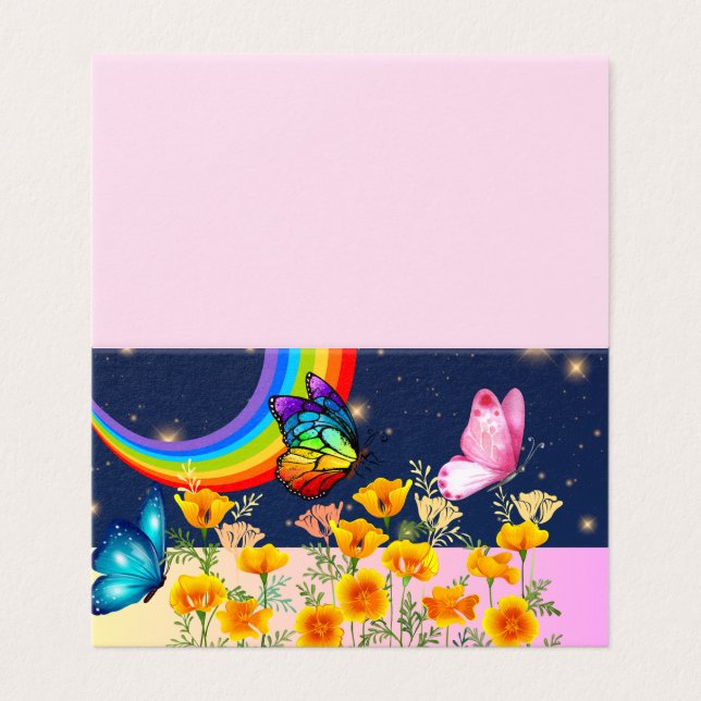 Tarjeta Cielo nocturno, arcoiris, mariposas y flores (Exterior desplegado)