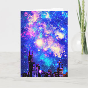 Tarjeta Cielo nocturno cómico del horizonte y de la vía