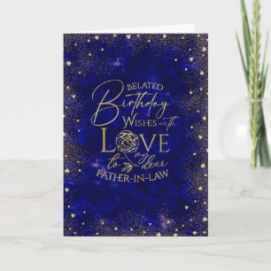 Tarjeta Cielo Nocturno de Texto Dorado Cumpleaños Atrasado