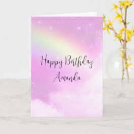 Tarjeta Cielo rosa con arcoiris amarillo limón cumpleaños