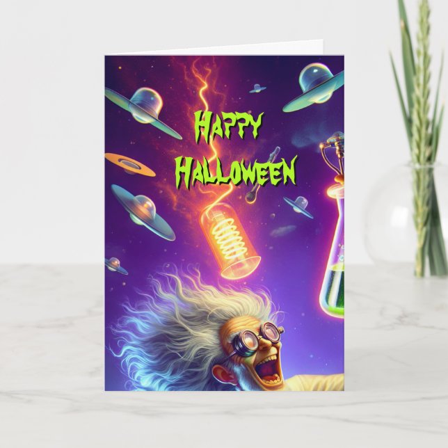 Tarjeta Científico Loco En Halloween Con Su Nuevo Descubri (Anverso)