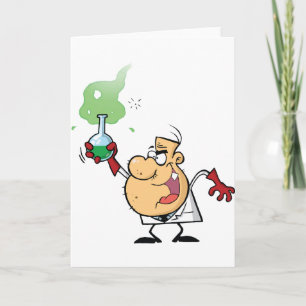 Tarjeta Científico Loco Sosteniendo Matraz Burbujeante Cie