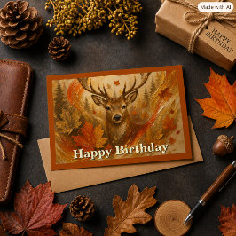Tarjeta Ciervo abstracto de otoño y hojas de otoño