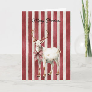 Tarjeta Ciervo Blanco Navidad Rayas Rojas