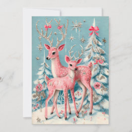 Tarjeta Ciervo Coqueta Rosa Navidad Vintage