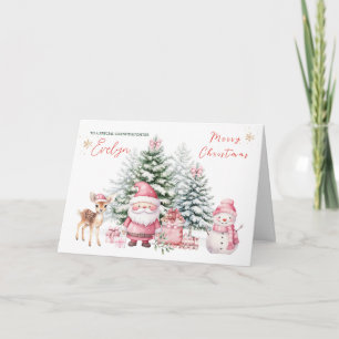 Tarjeta Ciervo de árbol de pino Santa nieta Navidad