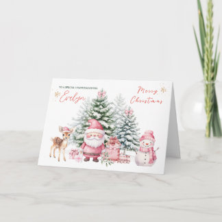 Tarjeta Ciervo de árbol de pino Santa nieta Navidad