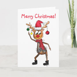 Tarjeta Ciervo de Navidad bailando caprichoso lindo