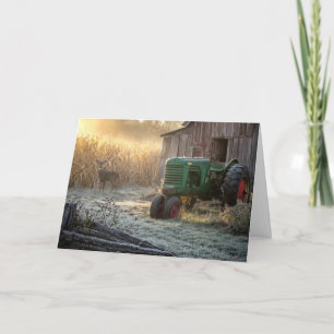 Tarjeta Ciervo del Día del Padre con Tractor Verde Vintage