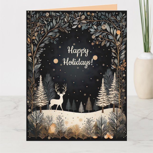 Tarjeta Ciervo Editable en los Bosques Felices Fiestas  (Anverso)